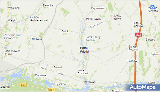 mapa Potok Wielki powiat janowski, Potok Wielki powiat janowski na mapie Targeo