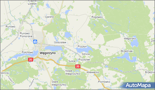 mapa Przytoń gmina Węgorzyno, Przytoń gmina Węgorzyno na mapie Targeo
