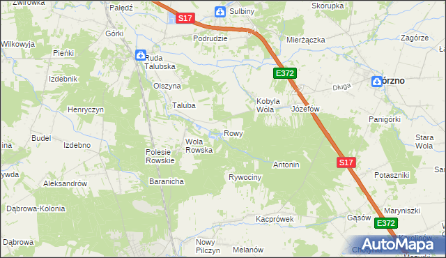 mapa Rowy gmina Łaskarzew, Rowy gmina Łaskarzew na mapie Targeo