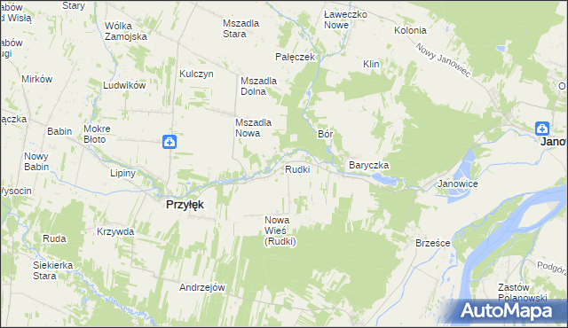 mapa Rudki gmina Przyłęk, Rudki gmina Przyłęk na mapie Targeo