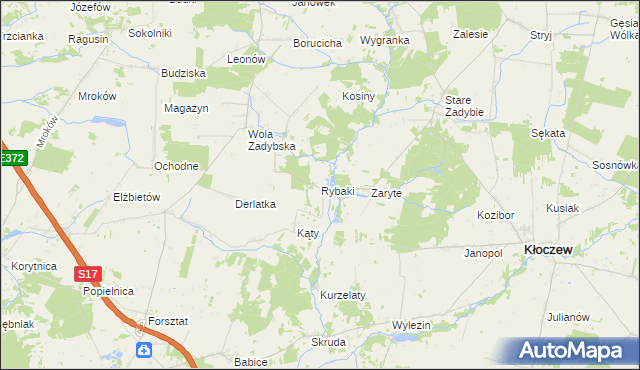 mapa Rybaki gmina Kłoczew, Rybaki gmina Kłoczew na mapie Targeo