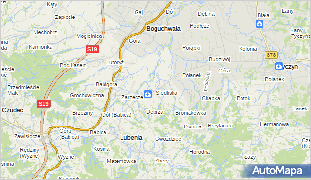 mapa Siedliska gmina Lubenia, Siedliska gmina Lubenia na mapie Targeo