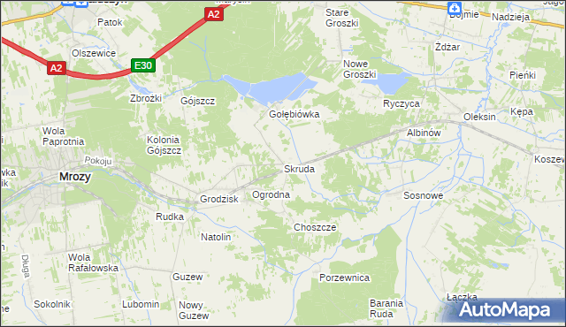 mapa Skruda gmina Mrozy, Skruda gmina Mrozy na mapie Targeo