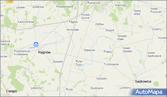 mapa Sławków gmina Regnów, Sławków gmina Regnów na mapie Targeo