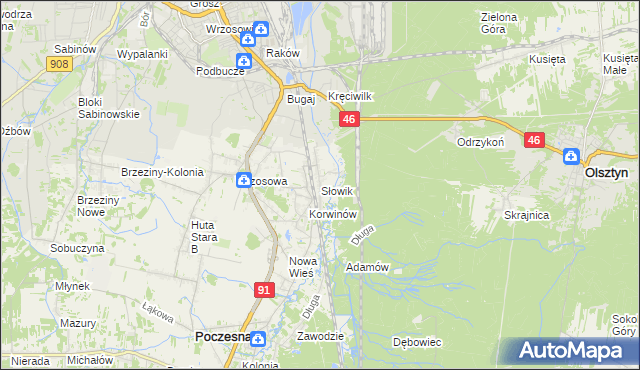 mapa Słowik gmina Poczesna, Słowik gmina Poczesna na mapie Targeo