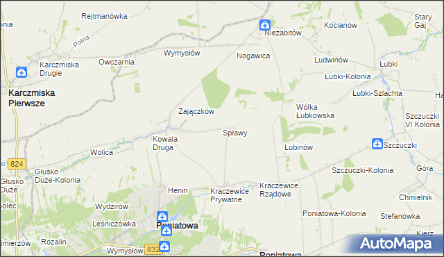 mapa Spławy gmina Poniatowa, Spławy gmina Poniatowa na mapie Targeo