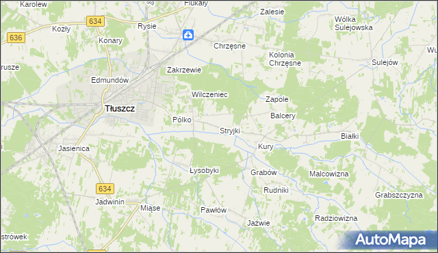 mapa Stryjki gmina Tłuszcz, Stryjki gmina Tłuszcz na mapie Targeo