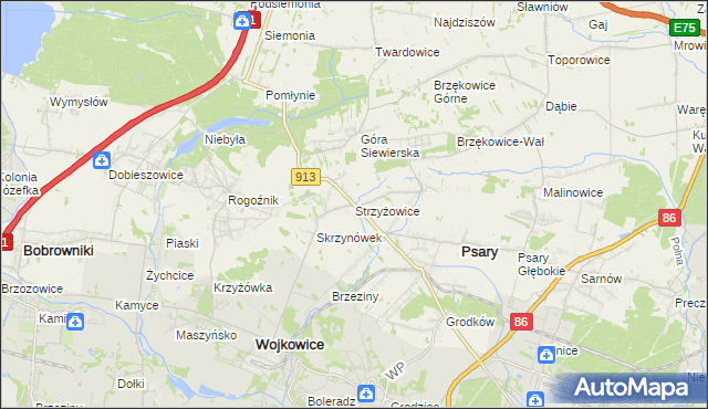 mapa Strzyżowice gmina Psary, Strzyżowice gmina Psary na mapie Targeo