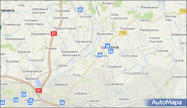 mapa Sulechów gmina Kocmyrzów-Luborzyca, Sulechów gmina Kocmyrzów-Luborzyca na mapie Targeo