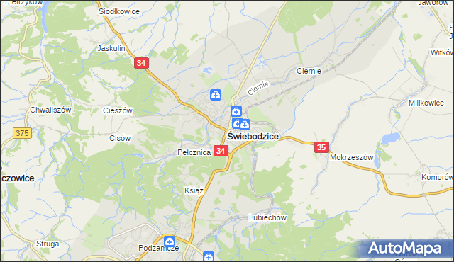mapa Świebodzice, Świebodzice na mapie Targeo