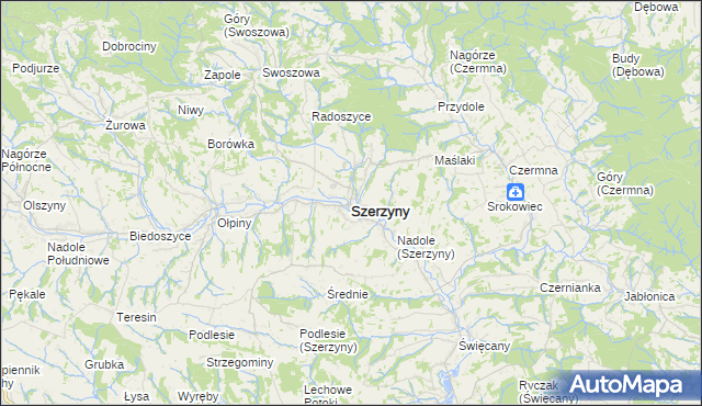 mapa Szerzyny, Szerzyny na mapie Targeo