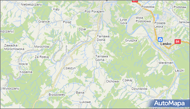 mapa Tarnawa Górna gmina Zagórz, Tarnawa Górna gmina Zagórz na mapie Targeo