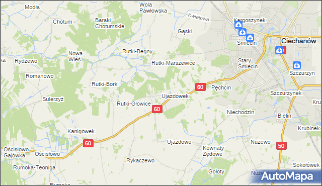 mapa Ujazdówek gmina Ciechanów, Ujazdówek gmina Ciechanów na mapie Targeo