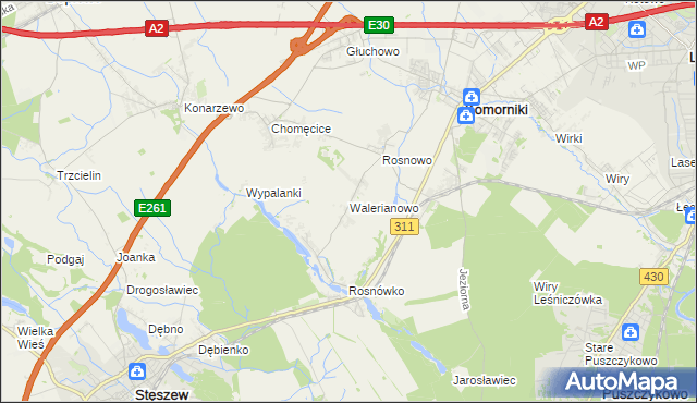 mapa Walerianowo gmina Komorniki, Walerianowo gmina Komorniki na mapie Targeo