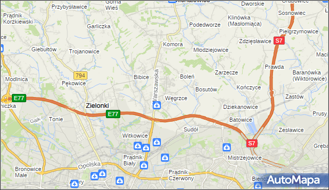 mapa Węgrzce gmina Zielonki, Węgrzce gmina Zielonki na mapie Targeo
