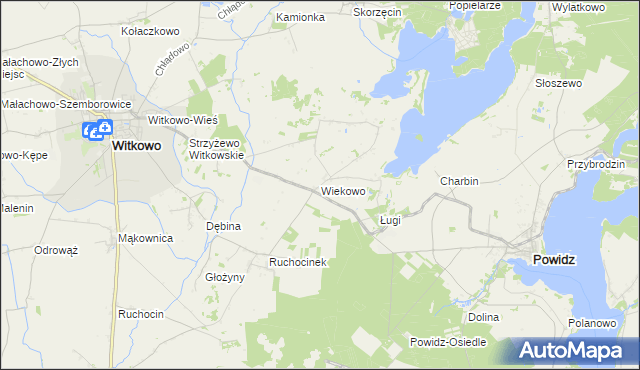 mapa Wiekowo gmina Witkowo, Wiekowo gmina Witkowo na mapie Targeo