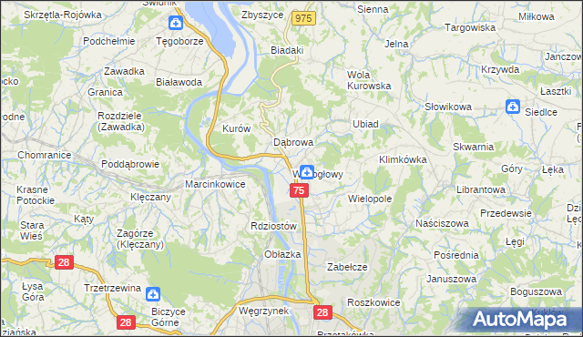 mapa Wielogłowy gmina Chełmiec, Wielogłowy gmina Chełmiec na mapie Targeo