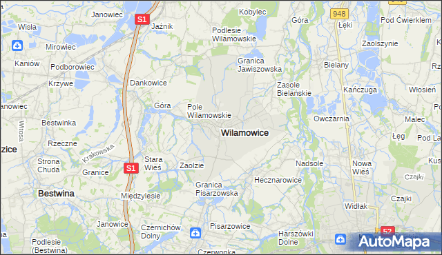 mapa Wilamowice powiat bielski, Wilamowice powiat bielski na mapie Targeo