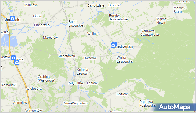 mapa Wojciechów gmina Jastrzębia, Wojciechów gmina Jastrzębia na mapie Targeo