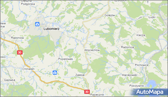 mapa Wojciechów gmina Lubomierz, Wojciechów gmina Lubomierz na mapie Targeo