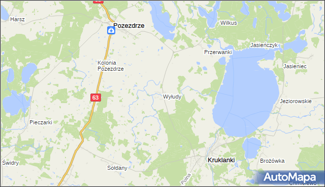 mapa Wyłudy gmina Pozezdrze, Wyłudy gmina Pozezdrze na mapie Targeo