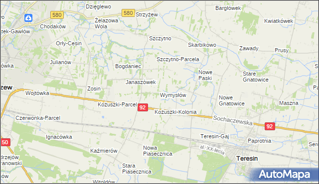 mapa Wymysłów gmina Sochaczew, Wymysłów gmina Sochaczew na mapie Targeo