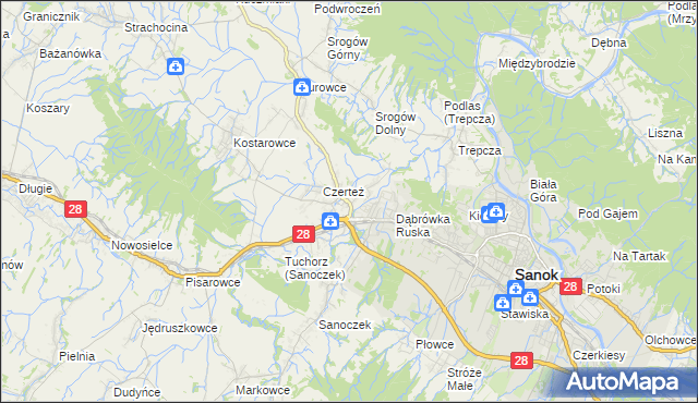 mapa Zabłotce gmina Sanok, Zabłotce gmina Sanok na mapie Targeo