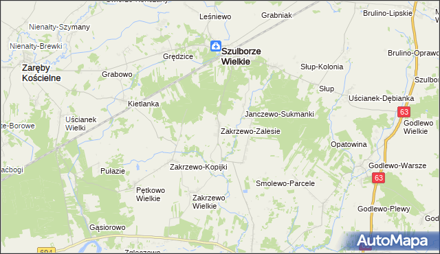 mapa Zakrzewo-Zalesie, Zakrzewo-Zalesie na mapie Targeo