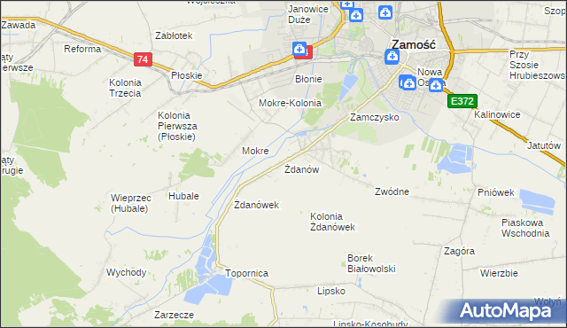 mapa Żdanów gmina Zamość, Żdanów gmina Zamość na mapie Targeo