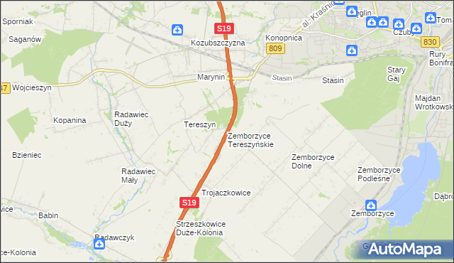 mapa Zemborzyce Tereszyńskie, Zemborzyce Tereszyńskie na mapie Targeo