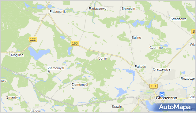 mapa Bonin gmina Choszczno, Bonin gmina Choszczno na mapie Targeo