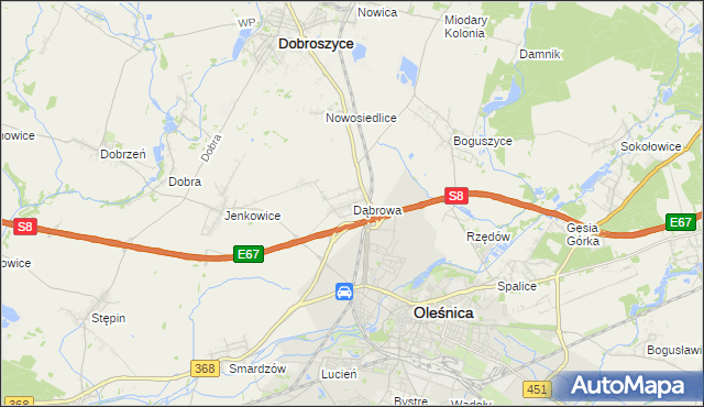 mapa Dąbrowa gmina Oleśnica, Dąbrowa gmina Oleśnica na mapie Targeo