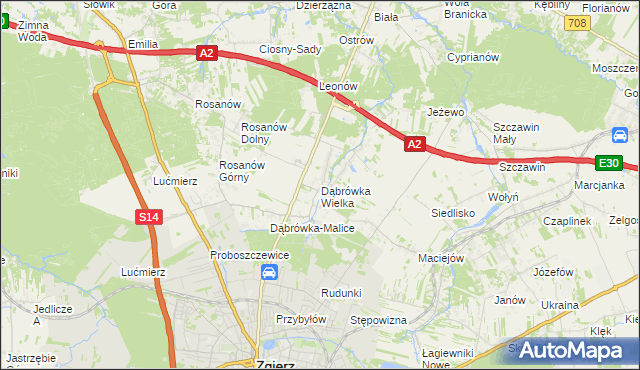 mapa Dąbrówka Wielka gmina Zgierz, Dąbrówka Wielka gmina Zgierz na mapie Targeo