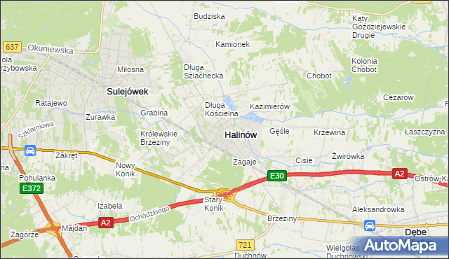 mapa Halinów powiat miński, Halinów powiat miński na mapie Targeo