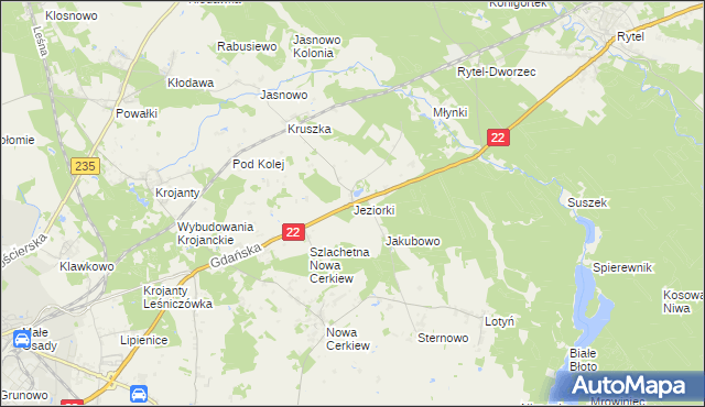 mapa Jeziorki gmina Chojnice, Jeziorki gmina Chojnice na mapie Targeo