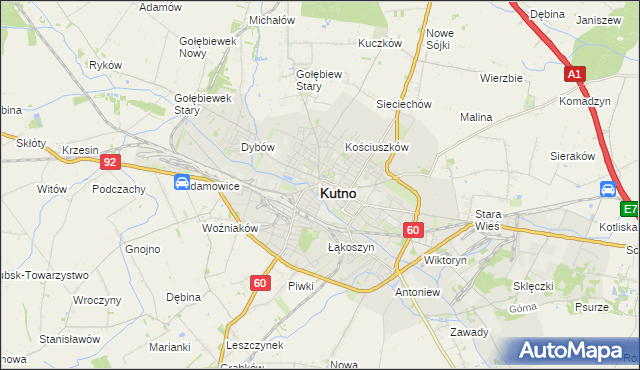 mapa Kutno, Kutno na mapie Targeo