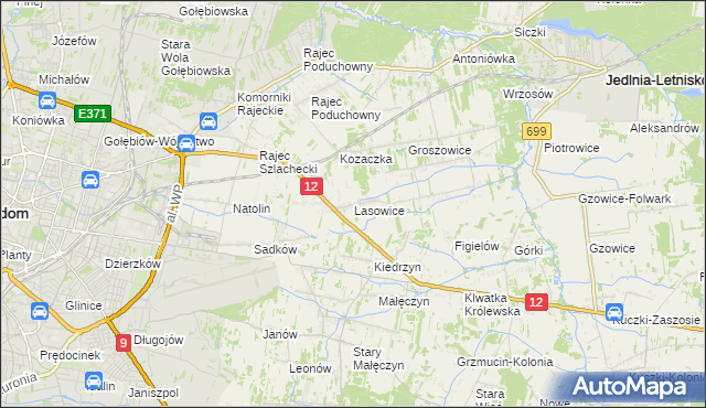 mapa Lasowice gmina Jedlnia-Letnisko, Lasowice gmina Jedlnia-Letnisko na mapie Targeo