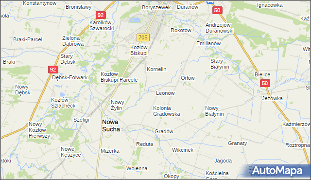 mapa Leonów gmina Nowa Sucha, Leonów gmina Nowa Sucha na mapie Targeo