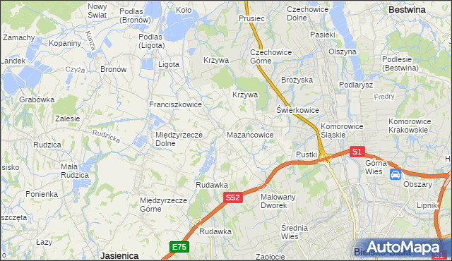 mapa Mazańcowice, Mazańcowice na mapie Targeo