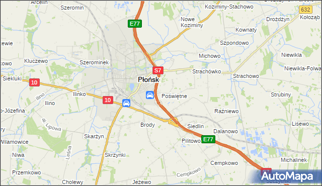 mapa Poświętne gmina Płońsk, Poświętne gmina Płońsk na mapie Targeo