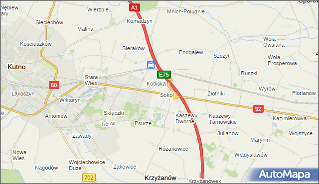 mapa Sokół gmina Krzyżanów, Sokół gmina Krzyżanów na mapie Targeo