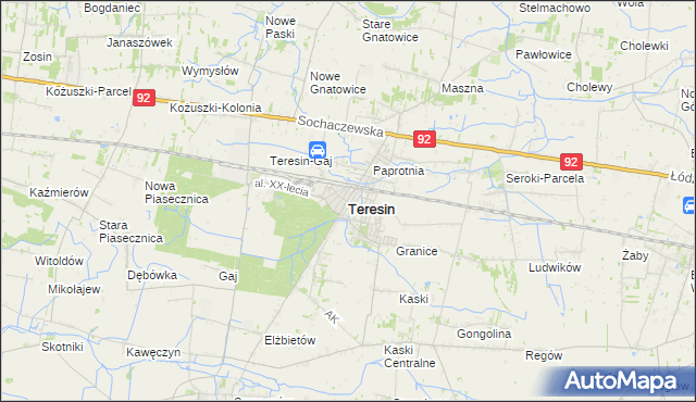 mapa Teresin powiat sochaczewski, Teresin powiat sochaczewski na mapie Targeo