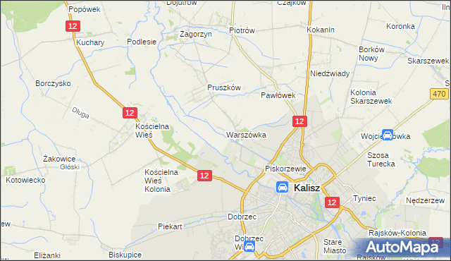mapa Warszówka gmina Blizanów, Warszówka gmina Blizanów na mapie Targeo
