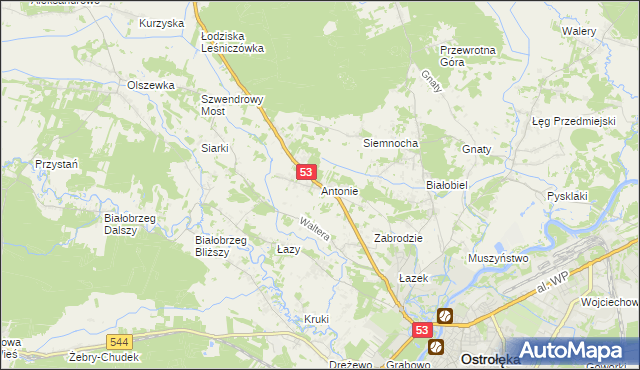 mapa Antonie gmina Olszewo-Borki, Antonie gmina Olszewo-Borki na mapie Targeo