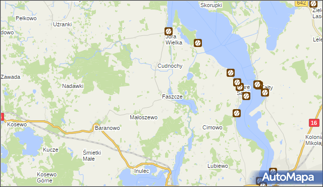 mapa Faszcze gmina Mikołajki, Faszcze gmina Mikołajki na mapie Targeo