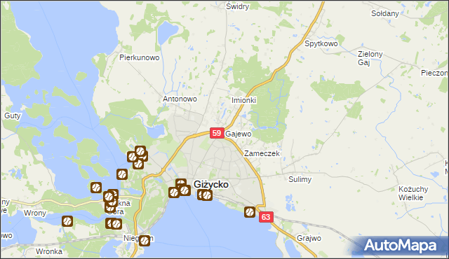 mapa Gajewo gmina Giżycko, Gajewo gmina Giżycko na mapie Targeo