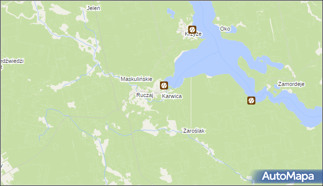 mapa Karwica gmina Ruciane-Nida, Karwica gmina Ruciane-Nida na mapie Targeo