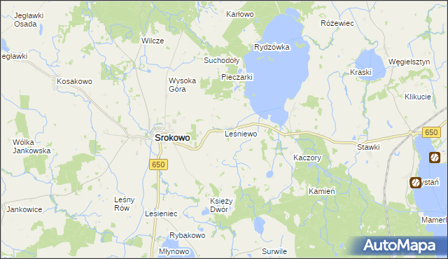 mapa Leśniewo gmina Srokowo, Leśniewo gmina Srokowo na mapie Targeo