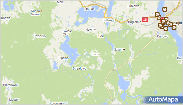 mapa Lisiny gmina Mikołajki, Lisiny gmina Mikołajki na mapie Targeo