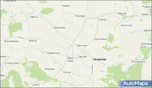 mapa Marcinów gmina Abramów, Marcinów gmina Abramów na mapie Targeo